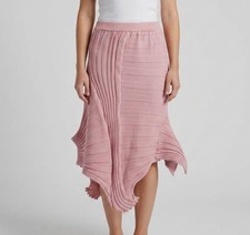Issey Miyake Women's Pink Stretch Pleated Raised Rib Knit Midi Skirt Size 2