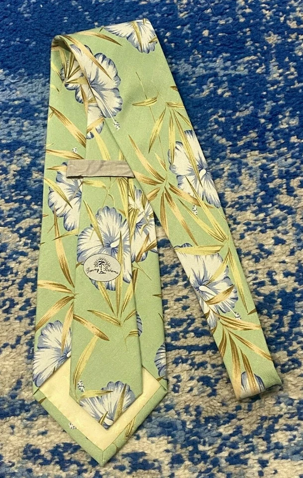 Corbata de seda hecha a mano Tommy Bahama verde azul beige tropical floral hibisco  Foto 3 de 4