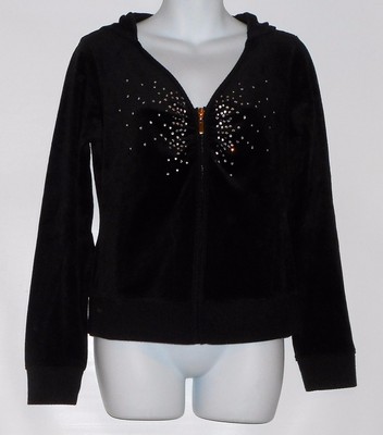 Victoria's Secret Plush & Lush Velour Bling Rhinestone Full Zip V-Neck Hoodie M
