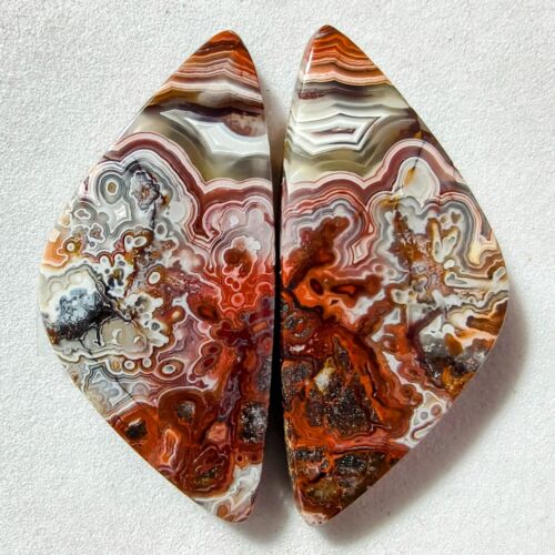 32 Cts Natural Crazy Lace Agate Match Pair Cabochon Gemstone 31.6 X 15.3 MM