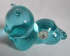 FENTON Aqua Blue Glass Reclaing Teddy Bear Figurine 4-1/2” - LOGO