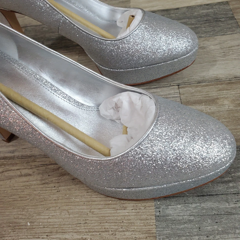 Tacones Michael Michael Kors Talla 9.5 Plata Brillo Chantal Plataforma (USADOS 1X) Foto 2 de 4