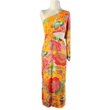 Farm Rio Orange One Shoulder Cut Out Maxi Dress Size Small