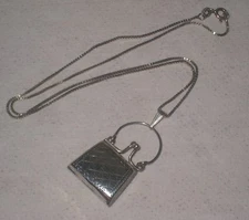 Vintage 925 RM Sterling Etched Purse Locket Pendant 15 3/4" Sterling Box Chain 