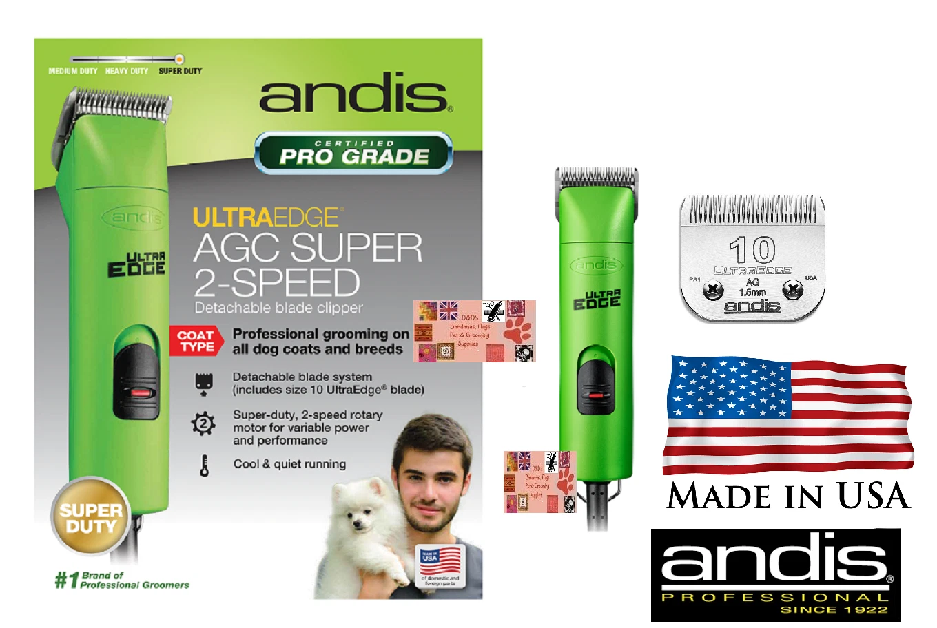 Andis ULTRAEDGE Super Duty AGC PRO 2-Speed CLIPPER SET & 10 BLADE*PET GROOMING G