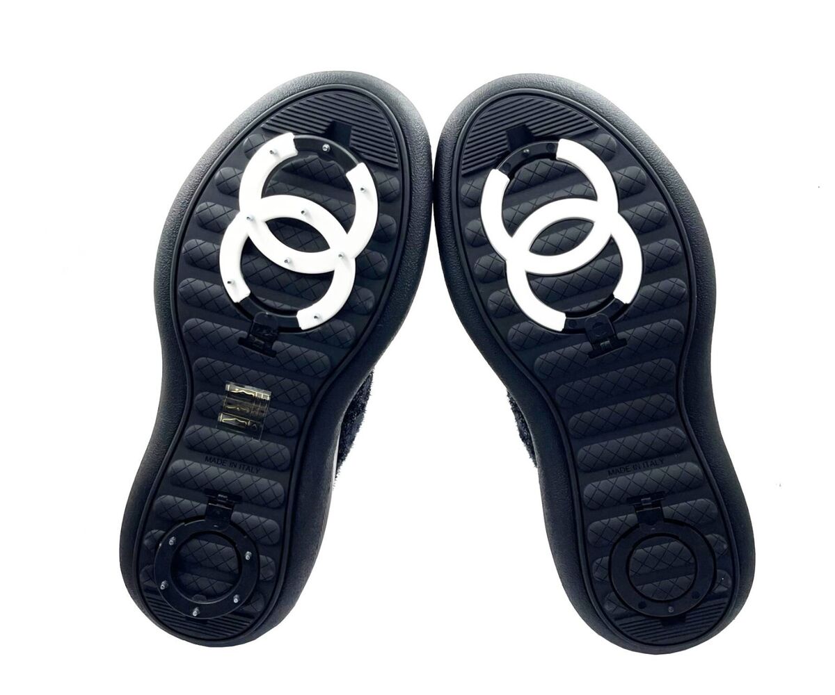 Chanel Brand New White CC Black Tweet Ski Boots with Spikes Chanel Brand New White CC Black Tweet Ski Boots with Spikes