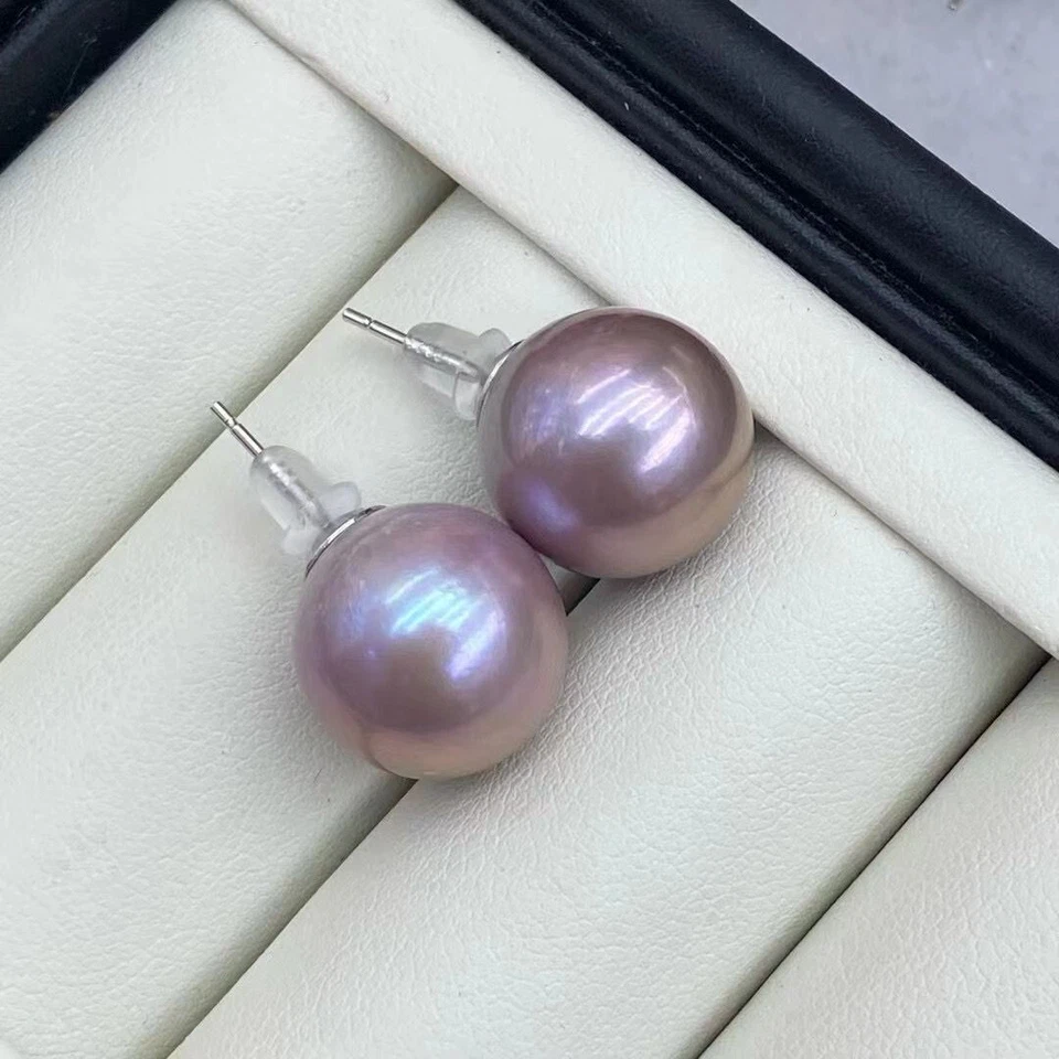 Precioso Pendiente Perla Lavanda Redonda Mar Sur 11-12mm 18k Foto 2 de 3