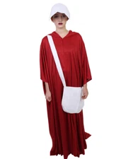 Womens Handmaid's Tale Costume Set - Hooded Robe, Bonnet, Bag Halloween Cosplay