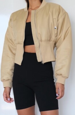 New Missguided Cropped Bomber Jacket Puffer Coat Sz 4