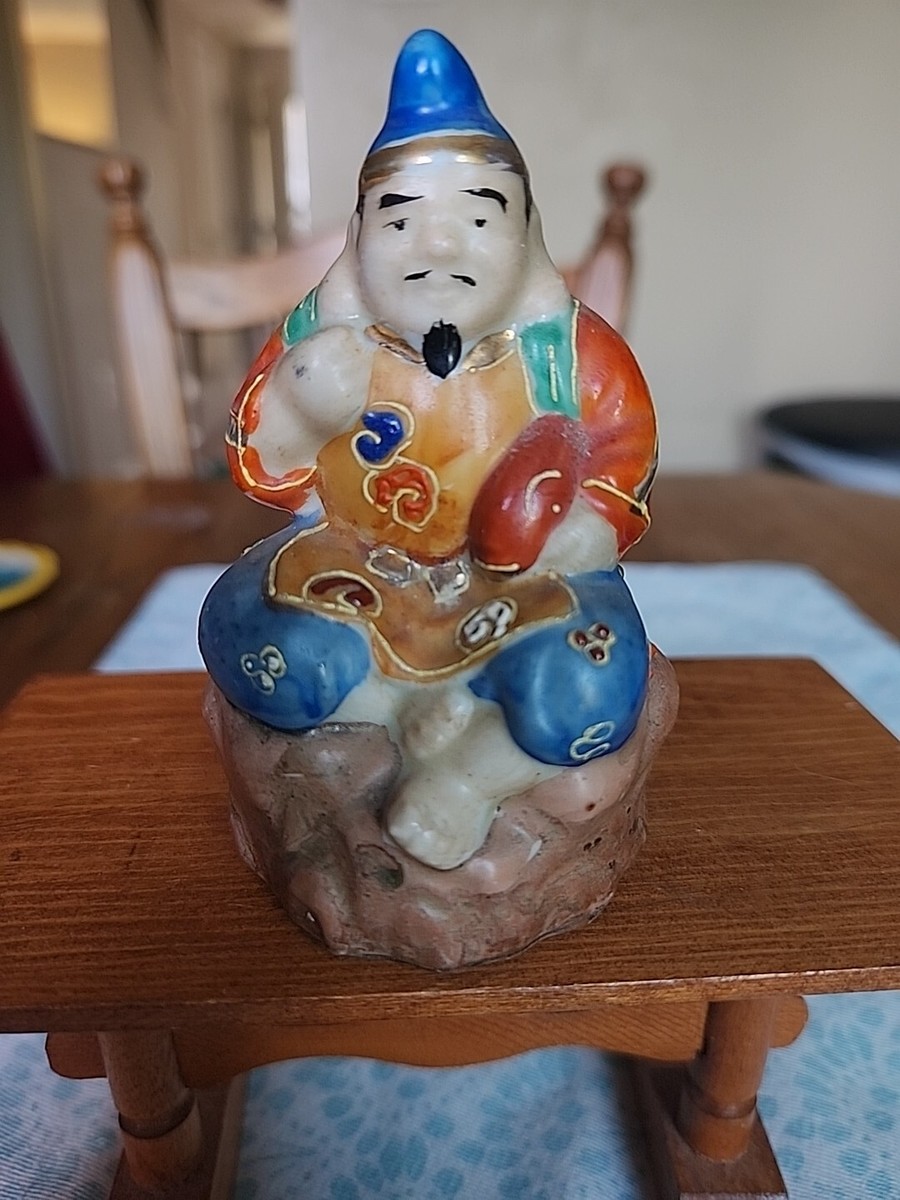 Vintage Japanese Ceramic Porcelain Man Lucky Figurine Pre WWI