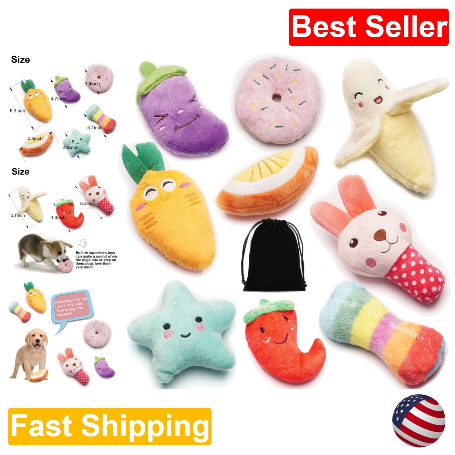 Colorful Squeaky Toy Set for Small Dogs - Anxiety Relief and Playful Engagement