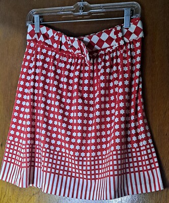 TIBI New York Red & White Geometric Print  Nylon Jersey Mini Skirt /Belt size S