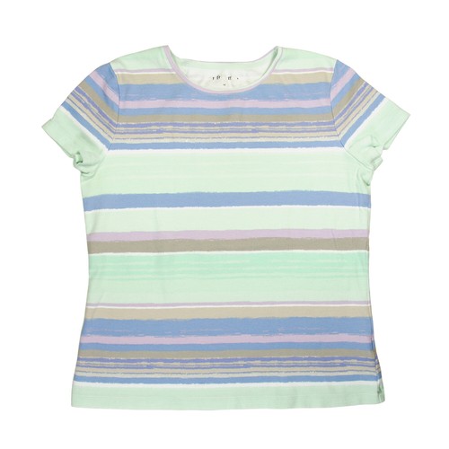 Croft & Barrow Cap Sleeved Cotton T-Shirt Pastel Striped Tee Top (Womens Size S)