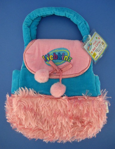 Ganz Webkinz Stuffed Plush Pet Carrier HC076 Blue Corduroy Pink Fur