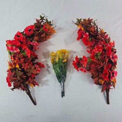 Artificial Fall Floral Stems Bundle Autumn Red Orange Decor Picks 3 Piece Set