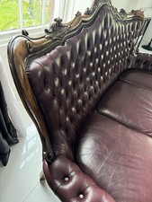 Genuine Rococo Leather Vintage Antique 3 Seater Sofa