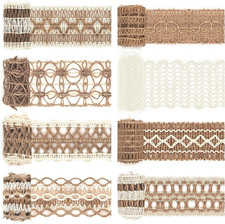 8 Packs Jute Ribbon Natural Burlap Ribbon Roll with Lace Craft Ribbons and Trims