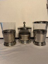 Silver Plated Bathroom Set, cup, toothbrush Holder, cotton ball holder FLAW