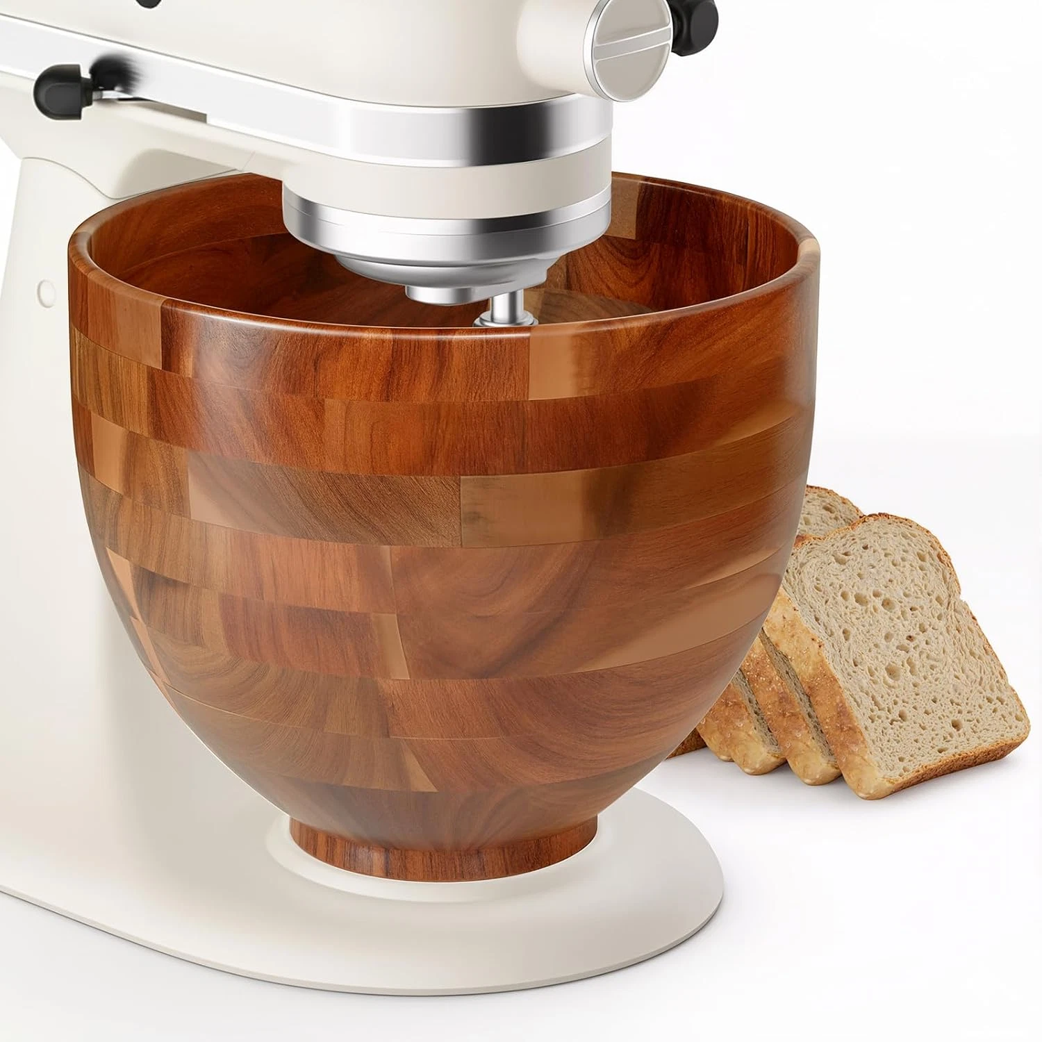 9.3X7.3 Inches Premium Acacia Wood Mixing Bowl Compatible with 4.5 & 5 QT Tilt-H