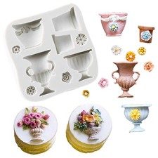 9-Cavity Flower Pots Urns Silicone Fondant Mold for Cake Decorating Gum Paste