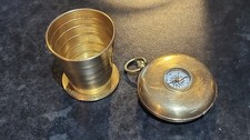 Antique WW1 brass collapsible beaker with compass
