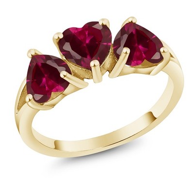 Triple Heart 6MM Gemstone Birthstone Engagement Ring in 18K Yellow Gold Plated