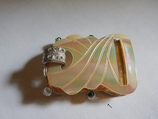 Antique Victorian Art Deco Carved Mother of Pearl Belt Buckle