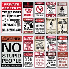 Warning Tin Metal Signs Private Property Gun No Trespassing Retro Vintage Plaque