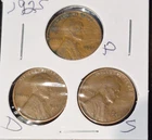 1925 P, D, S, Lincoln Wheat Cent, Penny, Fine Condition