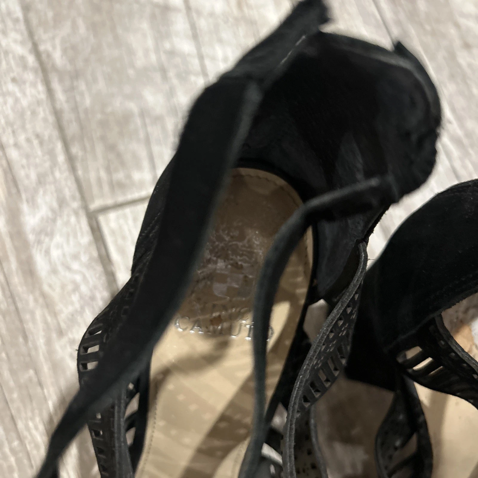 Vince Camuto Women's Suede Strappy Cage Open Toe High Heels Pumps Shoes Black 10