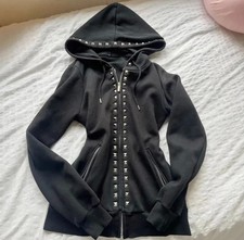Zipup hoodie black with metal rivets Women's grunge goth y2k hoodie M