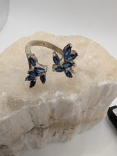 Sterling Silver Blue Marquise Gemstone Bypass Ring Size 10.5 bent 925 vtg