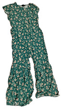 Art Class Green Floral Girls Jumpsuit M 7/8 Short Sleeve Button Front Rayon