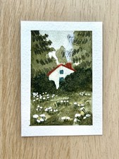 ACEO Original Cozy Cottage Mini Nature Watercolor Art By CozyPerchCo 2.5 X 3.5”