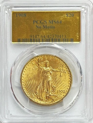 1908 NM GOLD $20 DOLLAR ST. GAUDENS DOUBLE EAGLE GOLD LABEL PCGS MS 64
