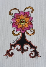 Original Flower Motif Painting Mixed Media on Paper