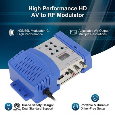 HD AV to RF Modulator PAL/NTSC Support Adjustable Output Level 47-868MHz Home TV