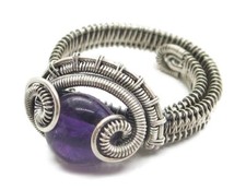 Adjustable Amethyst Wire-Wrapped Ring in Sterling Silver