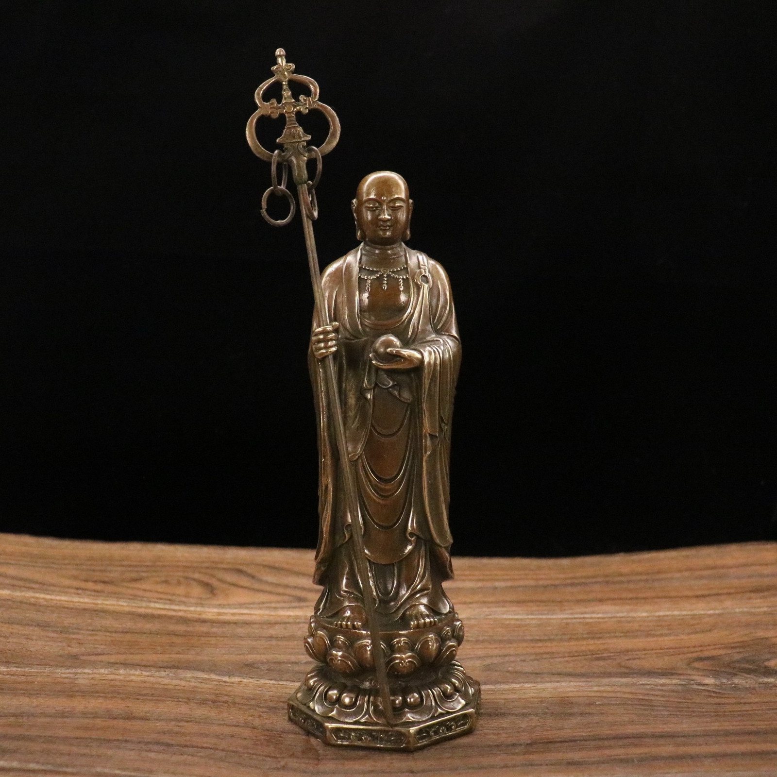 home decor copper sculpture Buddhist culture fengshui dizang bodhisattva 21cm