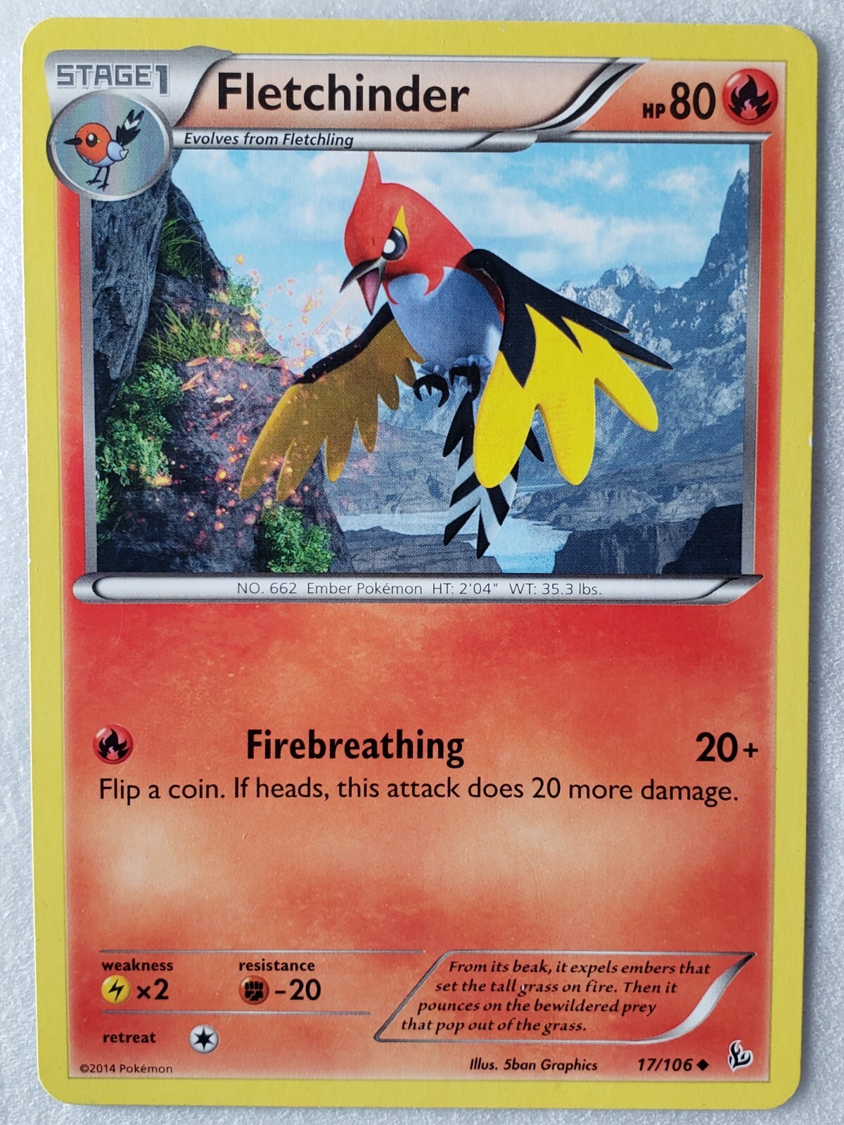 Fletchinder 17/106 LP - XY Flashfire Pokemon Card - $2 Combined Shipping