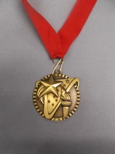 victory gold star torch medal with red neck ribbon trophy