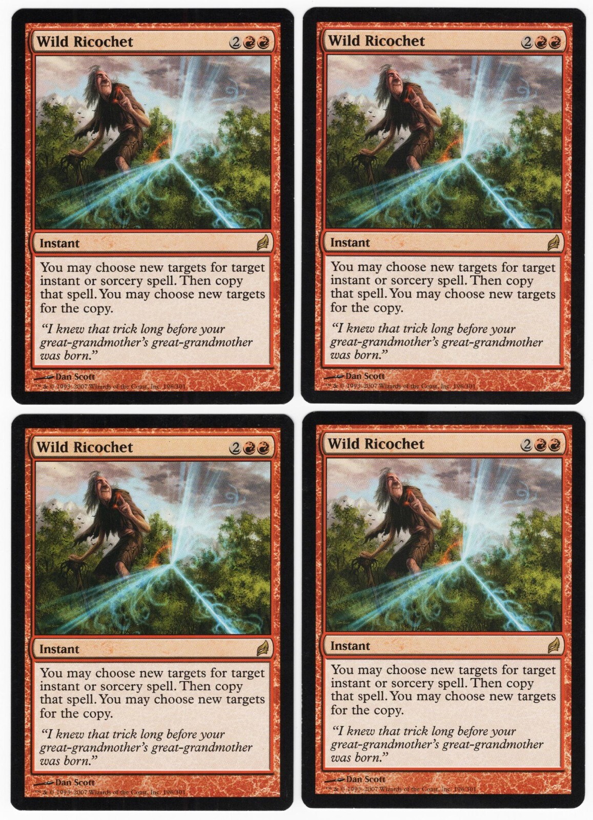 Wild Ricochet x4 4x 2007 Lorwyn PLAYSET Red Rare Instant MTG NM AZ2