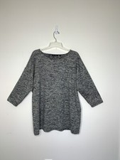 H by Halston Black Gray Tunic Top Long Sleeve Round Neck Women Large BNC1