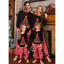 Family Matching 2Pcs Pajamas Set Long Sleeve Christmas Tree Print Top+Plants