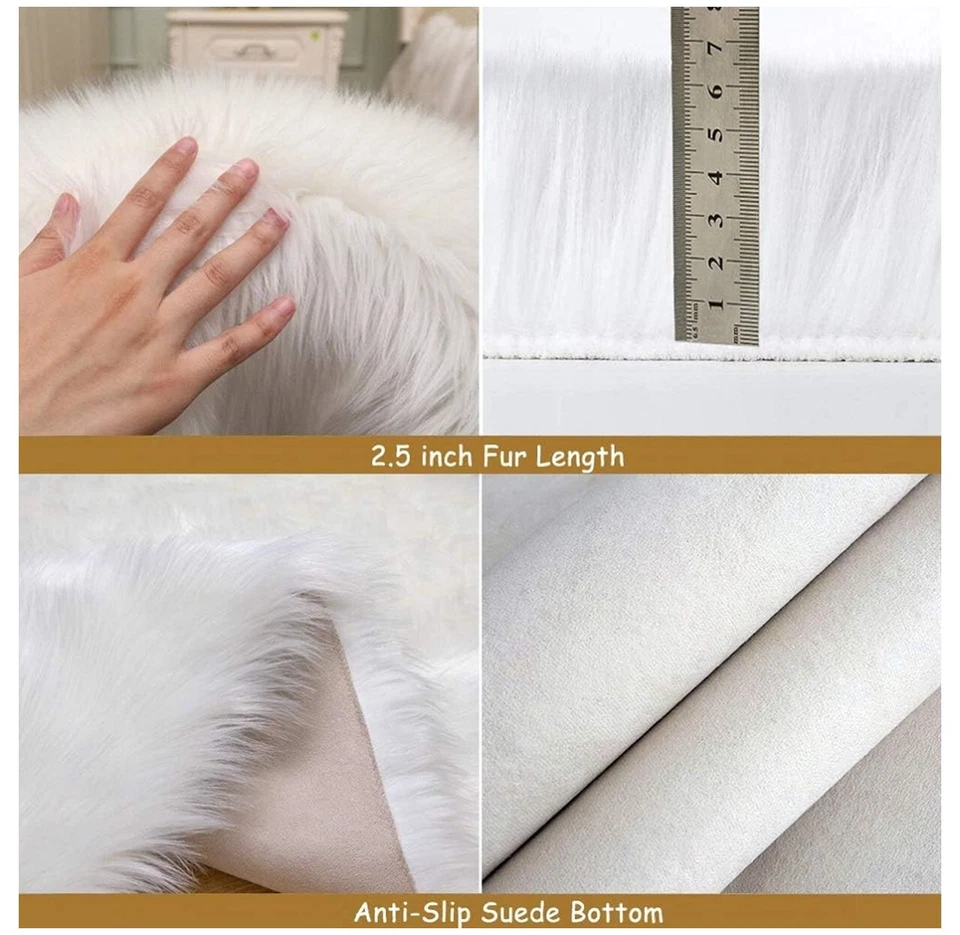 HARESLE Tapis en Fausse Fourrure Moelleux Blanc 60X120 cm - Photo 4/4