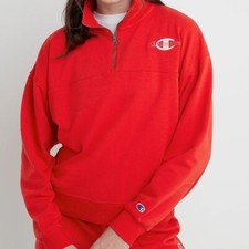 Champion French Terry Quarter-Zip Sweatshirt Campus Women's S M L XL RED NEW