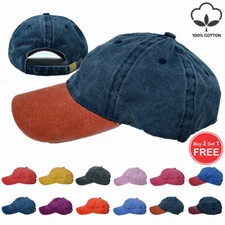 Pigment Dyed Washed Cotton Plain Baseball Ball Cap Polo Style Hat Dad 2 Two Tone