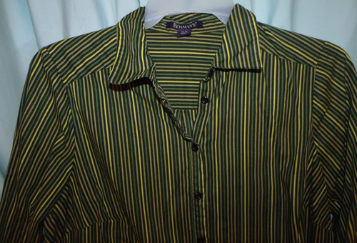 Roaman's Multicolor Green Striped Collared LS Button Up Shirt Size 16W (C3R) - Picture 2 of 3