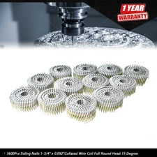 3600Pcs Siding Nails 1-3/4" x 0.092"Collated Wire Coil Full Round Head 15 Degree