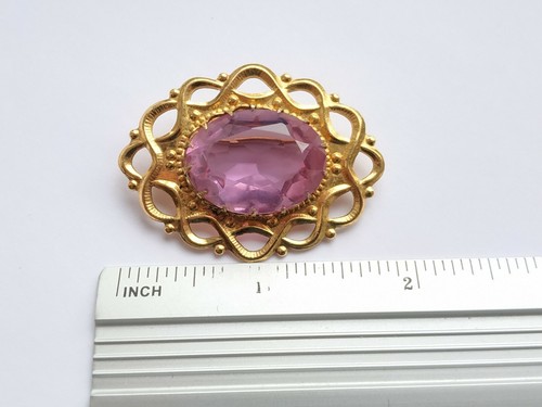 Vintage Soviet Brooch pink stone pin - Picture 5 of 12